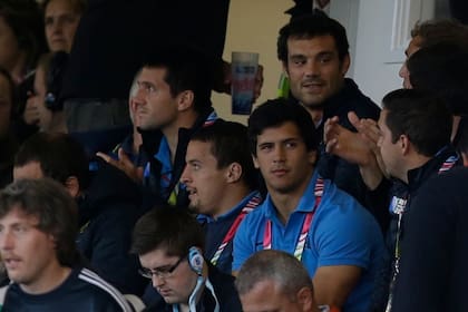 Mariano Galarza en la tribuna del estadio de Gloucester