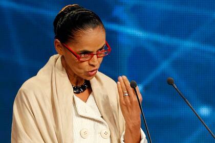 Marina Silva durante el el primer debate presidencial en Brasil