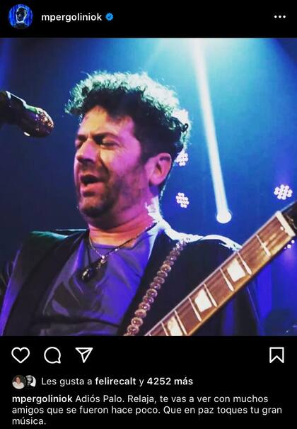 Mario Pergolini compartió una foto de Pandolfo en su Instagram y lo despidió: "Que en paz toques tu gran música"