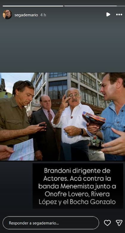 Mario Segade recordó a Luis Brandoni en su etapa de dirigente de Actores