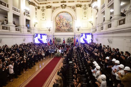 Vista general del funeral de estado del difunto ex Presidente Sebastián Piñera en el Palacio del Congreso Nacional en Santiago el 9 de febrero de 2024