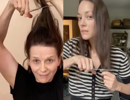 Marion Cotillard y Juliette Binoche cortándose el pelo en un contundente gesto