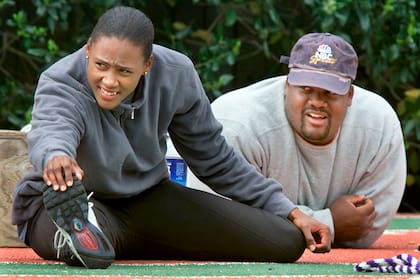 Marion Jones con CJ Hunter, su primera pareja, lanzador de bala y primer entrenador para Sydney 2000