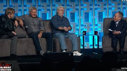 Mark Hamill, Harrison Ford y George Lukas en la celebración de los 40 años de Star Wars