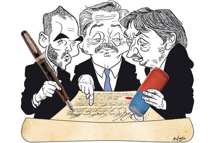 Martín Guzmán, Alberto Fernández y Máximo Kirchner