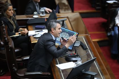 Martín Menem este miércoles en la sesión en Diputados por la Ley de Discapacidad y aumento a los jubilados