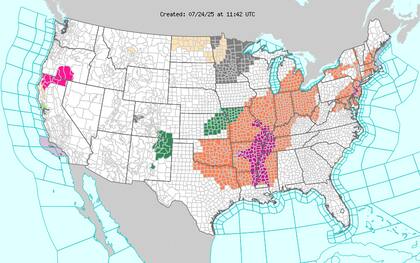 Más de 130 millones de personas sufrirán temperaturas sofocantes entre 100 °F (38 °C) y 105 °F (40,5 °C) en el sur, Medio Oeste y Grandes Lagos