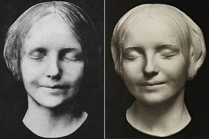 Máscara mortuoria de "la desconocida del Sena" (a la izquierda) y el vaciado del rostro (derecha)