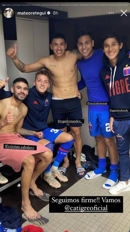 Mateo Retegui en el vestuario de Tigre tras la victoria ante River