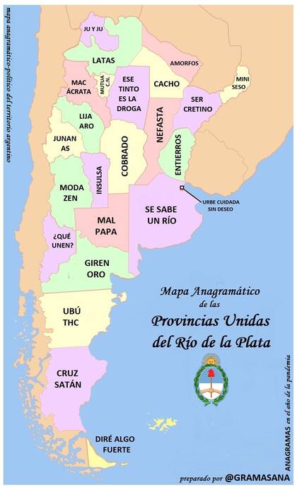 Matías de Grama Sana también creó el mapa anagramático de las Provincias Unidas del Río de la Plata. Su próximo mapa versará sobre los distintos distritos del conurbano bonaerense.