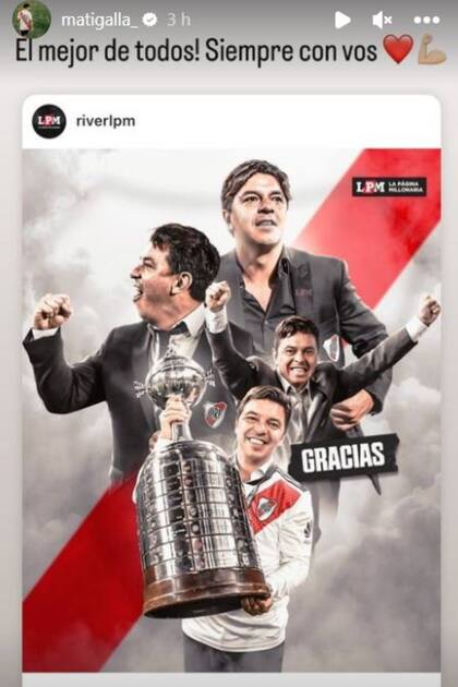 Matías Gallardo, el segundo hijo del Muñeco, también se expresó en las redes tras la noticia que dio su papá de que abandonaría su lugar como DT de River