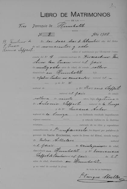 Matrimonio de Bernardino y Rosina Jappert, realizado en Humboldt en 1908.