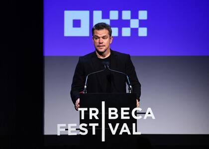 Matt Damon durante su discurso durante la gran noche de apertura del Festival de Cine de Tribeca. Su película, Kiss The Future, fue la elegida para abrir el evento