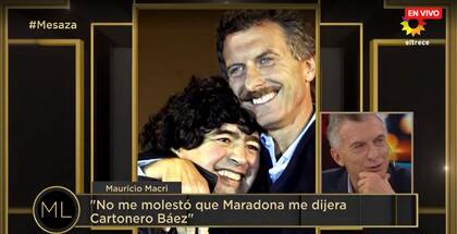 Mauricio Macri con Diego Maradona (Crédito: captura de video eltrece)