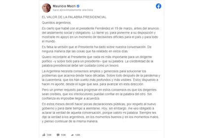 Mauricio Macri y una carta abierta para desmentir los dichos de Alberto Fernández