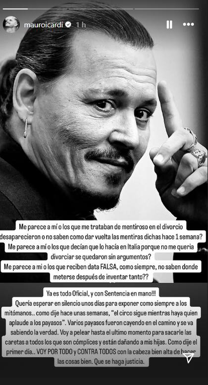 Mauro Icardi en su cuenta oficial de Instagram haciendo referencia a Johnny Depp