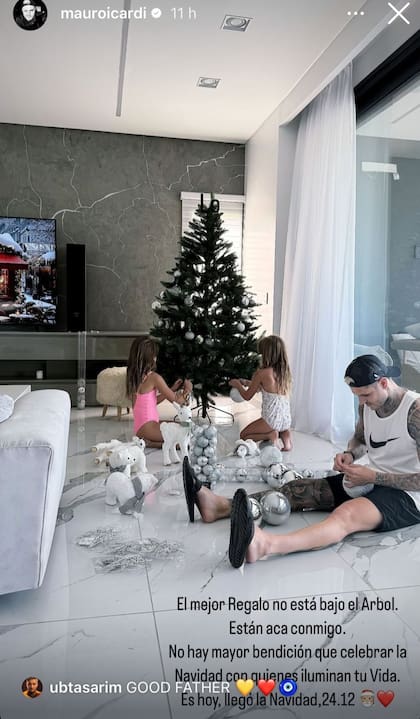 Mauro Icardi publicó una tierna foto armando el árbol de Navidad junto a sus dos hijas: "No hay mayor bendición que celebrar la Navidad junto a quienes iluminan tu vida", destacó