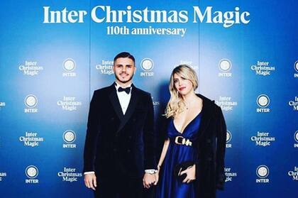 Mauro Icardi y Wanda Nara en la cena de fin de año de Inter