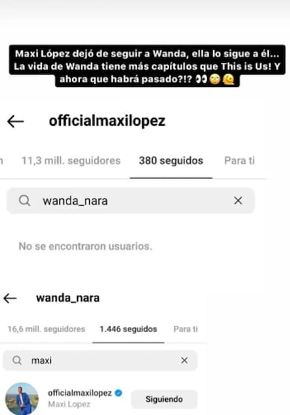 Maxi López dejó de seguir a Wanda Nara en Instagram (Foto: Instagram @gossipeame)