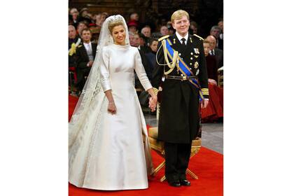 Máxima en su casamiento en febrero de 2002 al príncipe Guillermo de Holanda