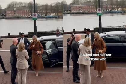 Máxima se lució con un elegante tapado marrón con botones (Foto: Captura de video / Instagram @eo_blauwbloed/)