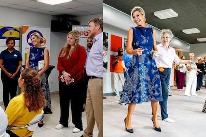 Máxima usó el vestido azul el 7 de febrero de 2023, cuando visitó Sint Maarten en el marco de su gira por el Caribe, y el 29 de agosto de 2024, cuando dijo presente en el Centro Sociocultural De Basis, en Soesterberg (Foto: Instagram @koninklijkhuis)