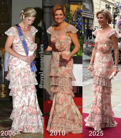 Máxima Zorreguieta utilizó el diseño de Valentino en 2006, 2010 y 2025 (Foto: Instagram @royal.monarchies)