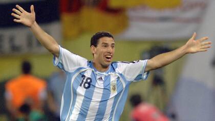 Maximiliano Rodríguez, en el Mundial de Alemania 2006, cuando convirtió el gol ante México que significó la clasificación de la selección para los cuartos de final