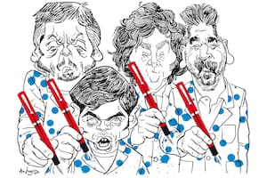 Máximo Kirchner, Axel Kicillof, Javier Milei y Cristian Ritondo