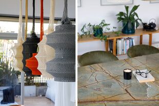 “Me gustó la idea de tener estas lámparas de diferentes colores de La Feliz, que combinaran con el mármol de la mesa”, cuenta la dueña de casa.
