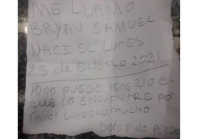 El mensaje que fue encontrado junto al bebé abandonado en Tres de Febrero