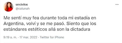 "Me sentí muy fea", el tuit de Catalina que se hizo viral (Foto: Twitter)
