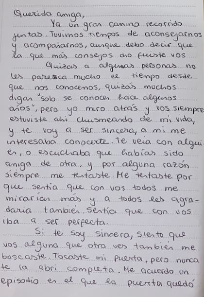 "Me tentaste porque sentía que con vos todos me mirarían más", escribió Violeta.