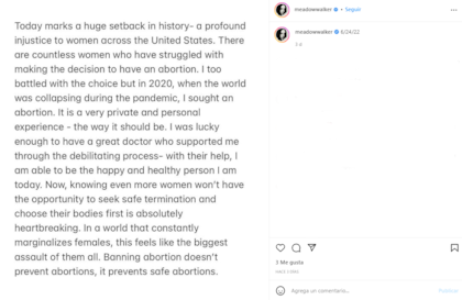 Meadow Walker, hija del fallecido actor Paul Walker, contó que se practicó un aborto hace dos años (Crédito: Instagram/@meadowwalker)