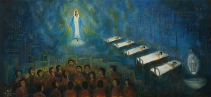 Medalla Milagrosa Subte Línea E, de la serie Cristo en los enfermos (2000), pintura de Santiago García Sáenz comprada por Eduardo Costantini en la galería Hache