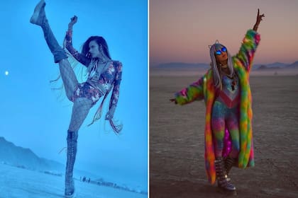 ¿Medias de red y flecos, o un look de unicornio intergaláctico? Cuando se trata del festival Burning Man, en el desierto de Nevada, la modelo no se anda con pequeñeces