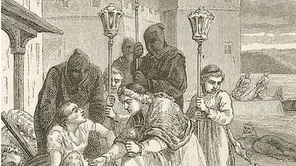 Médicos durante la peste negra antes de que fueran introducidas las máscaras de "picos de aves".