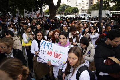 Médicos y residentes del hospital Garrahan, y otras instituciones médicas, se manifestaron frente al Ministerio de Capital Humano en defensa del aumento salarial y presupuesto