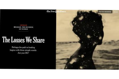 En una columna en The New York Times, Meghan Markle reveló que perdió un embarazo en julio del año pasado