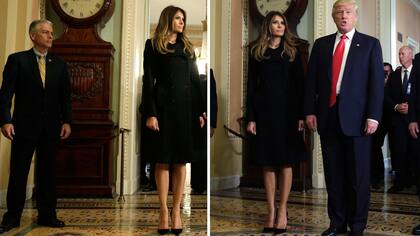 Melania Trump con un diseño en color negro para su primer encuentro en la Casa Blanca