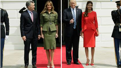 Melania Trump, por su parte, se inclinó por un dos piezas en verde seco con aires safari