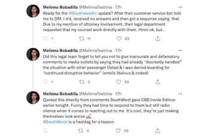 Melinna Bobadilla acusó a la aerolínea en redes sociales