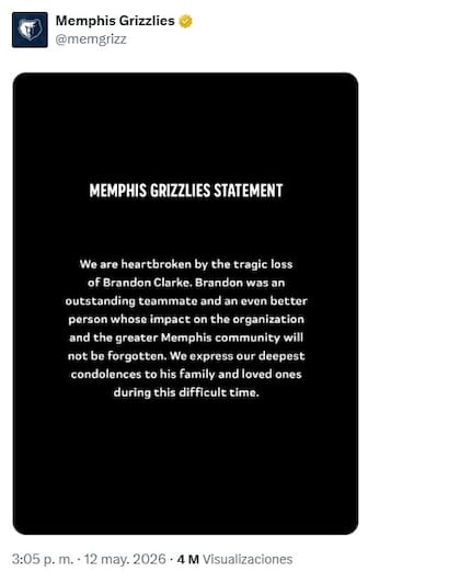 Memphis y su comunicado oficial por la muerte del basquetbolista