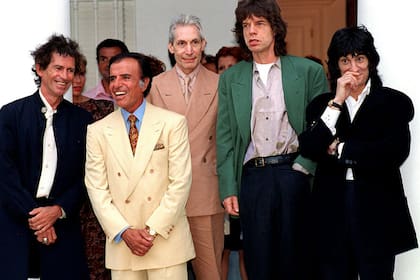 Menem junto a la banda Rolling Stones en la quinta de Olivos, el 10 de febrero de 1995