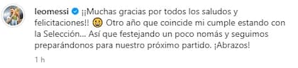 Mensaje de Leo Messi en agradecimiento a los saludos que recibió