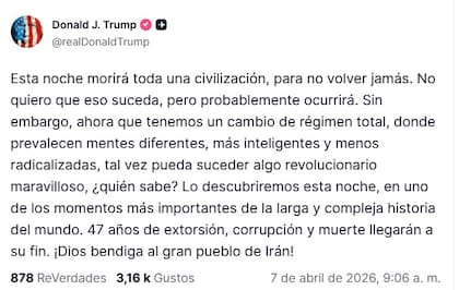 Mensaje de Trump antes de que venza el ultimátum a Irán