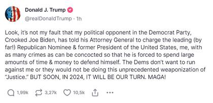 Mensaje de Trump en Truth Social