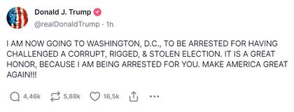 Mensaje de Trump en Truth Social