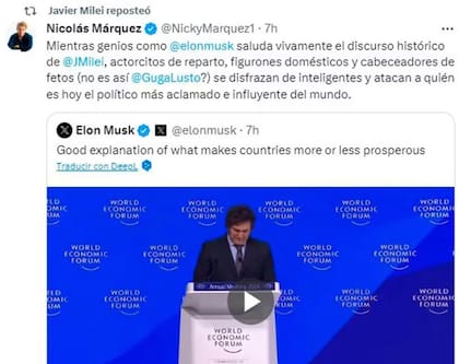 Mensaje que Javier Milei reposteó con descalificaciones a Martín Lousteau