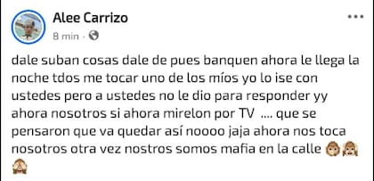 Mensajes de despedida a una de las víctimas atribuidas al "Gordo Tilín", un capo narco de Fuerte Apache